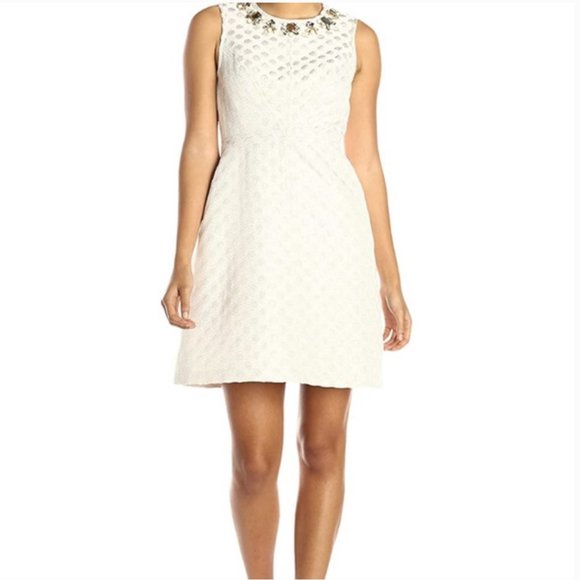 Eliza J Dresses & Skirts - Eliza J Polka Dot Metallic Embelished Cream Dress sz 6